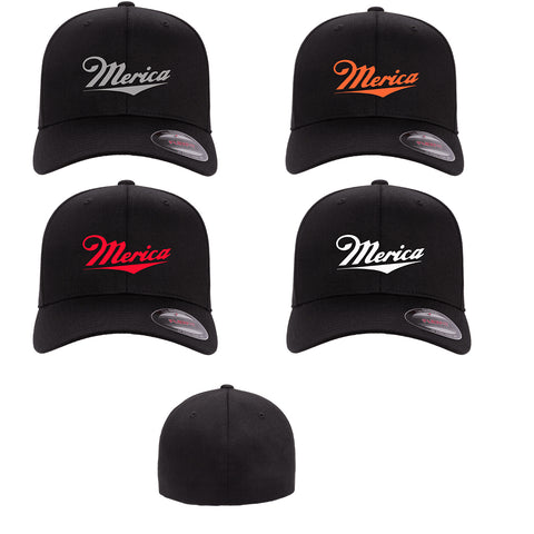 MERICA FUNNY AMERICAN 'MERICA PATRIOT ***CURVED BILL*** FLEXFIT HAT